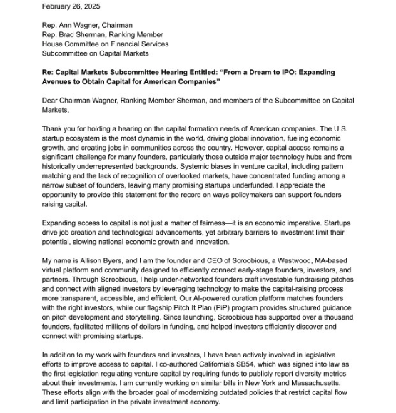 House Financial Services Committee Statement