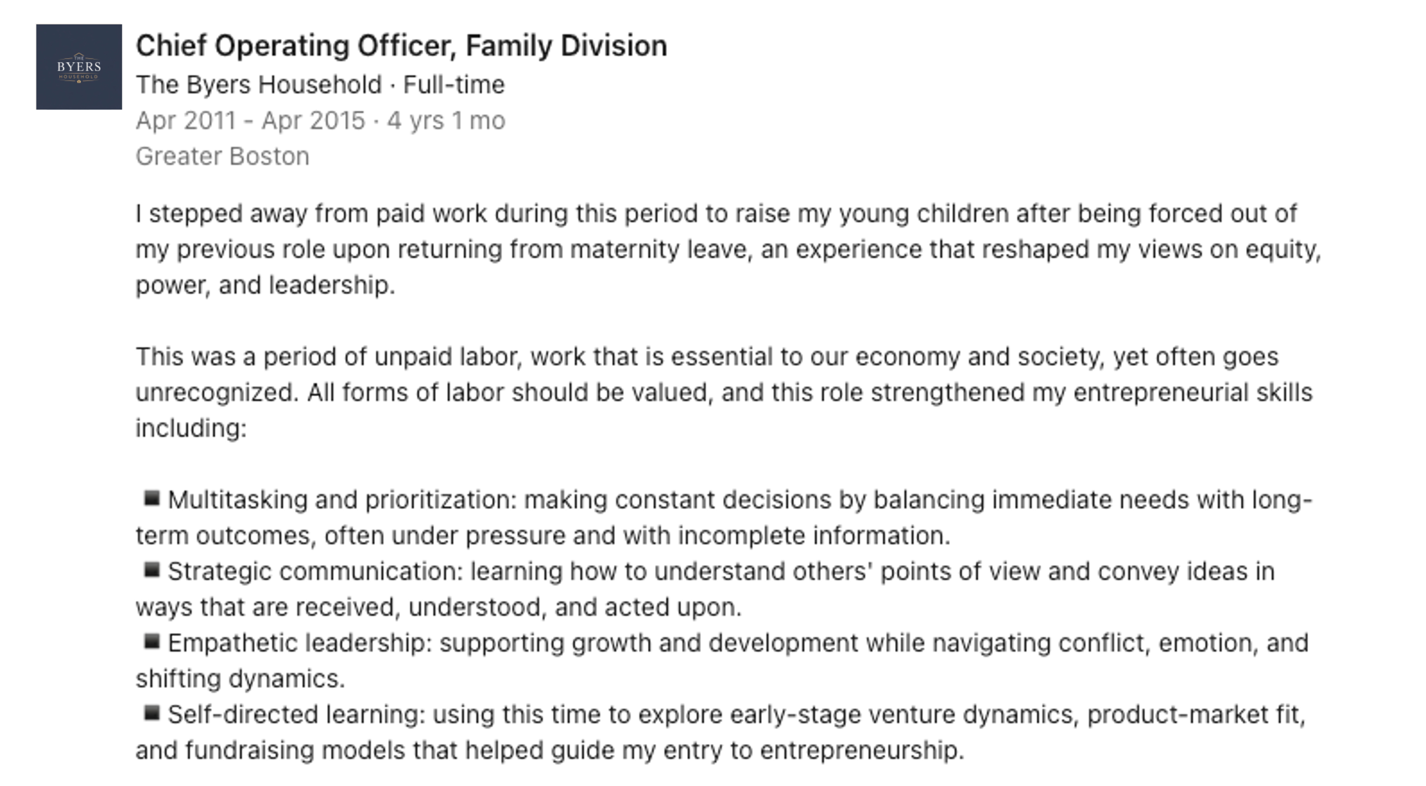 Chief Operating Officer, Family Division
